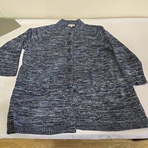 Woman Within Size 2X Marled Jacket Duster Sweater Navy Sky Blue Marled